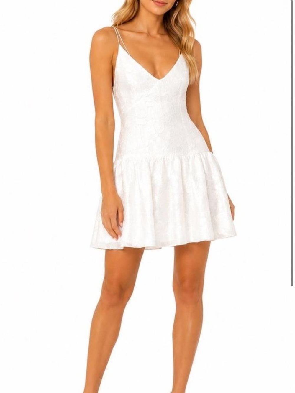 NWT Caroline Constas Floral embroidery White Lace V-Neck Mini Dress sz L
